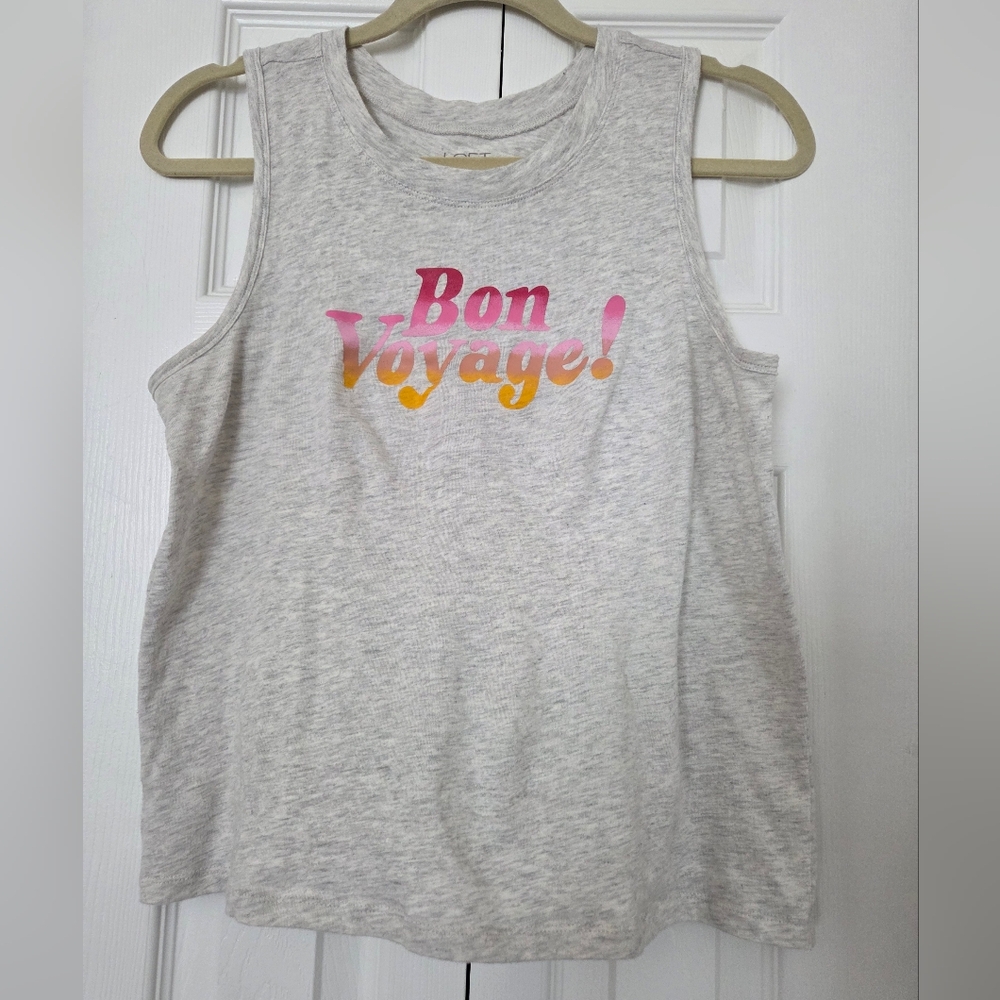LOFT Gray Muscle Tee with Bon Voyage Print